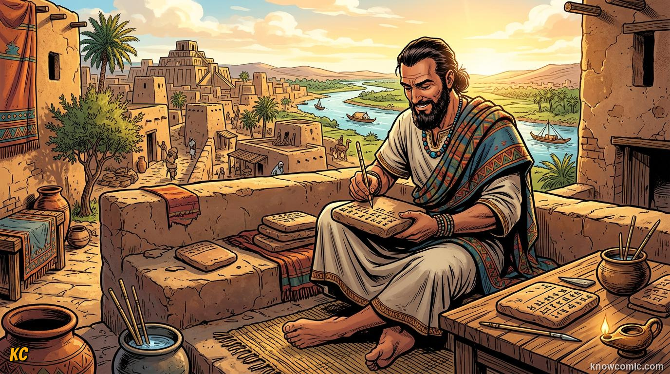 Origin of Writing comic panel: sumer, 3200 bce, the sumerians cracked the code