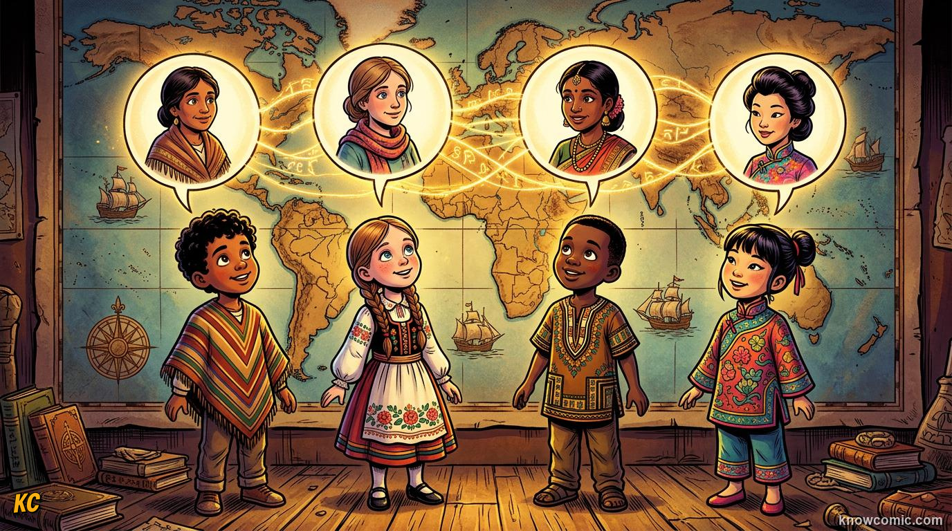 Sanskrit and Language Families comic panel: a big clue, languages can be related