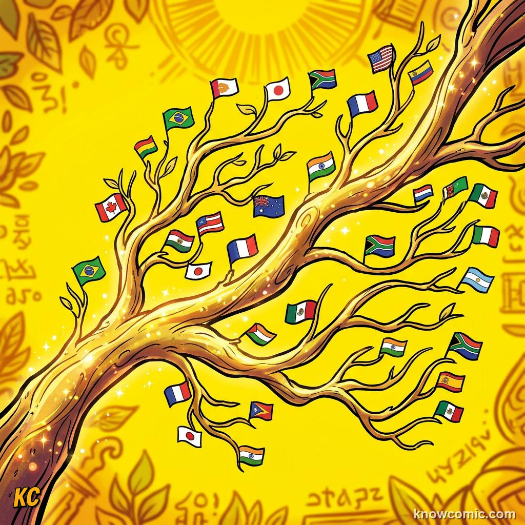 Sanskrit and Language Families comic panel showing branches