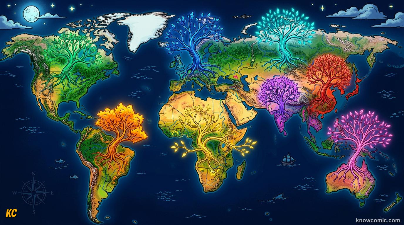Sanskrit and Language Families comic panel: many families, the world has many trees