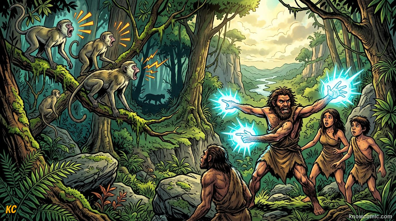 How Language Evolved comic panel: animal calls, it may have started with calls