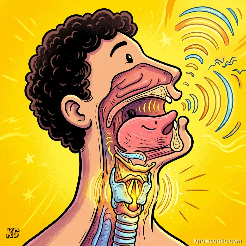 How Language Evolved comic panel showing the voice box