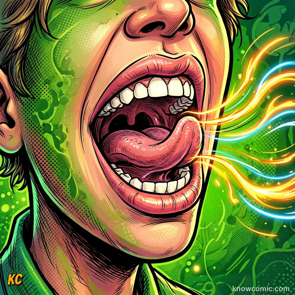 How Language Evolved comic panel showing tongue & lips