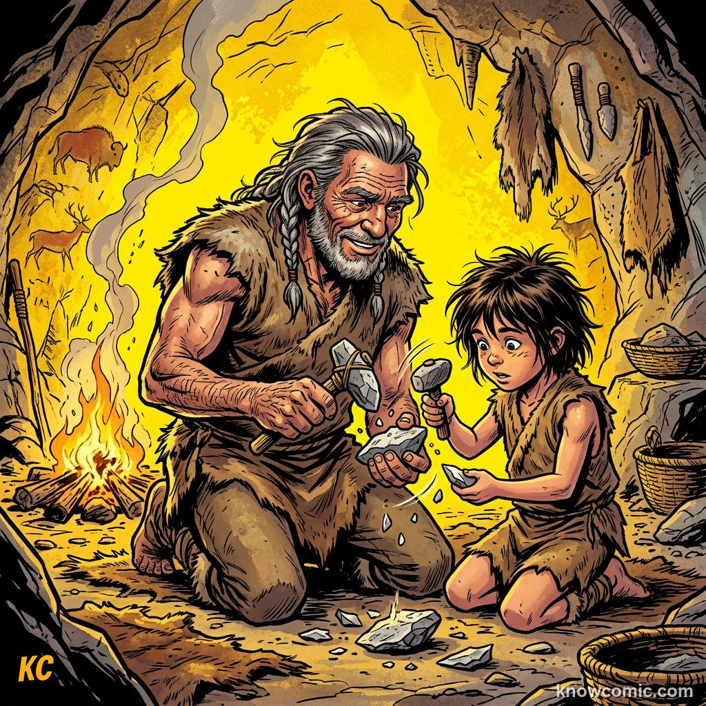 How Language Evolved comic panel showing teach skills