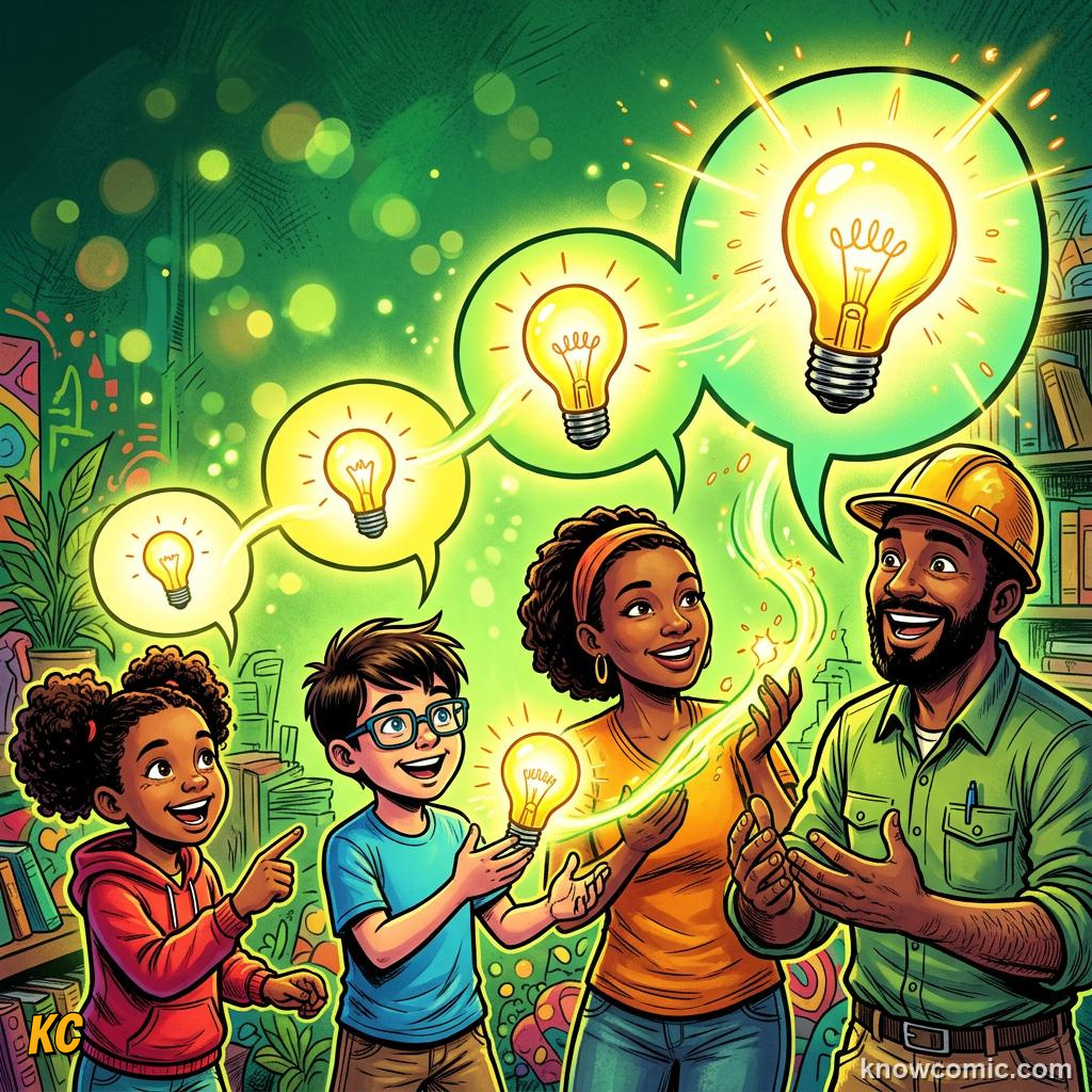 How Language Evolved comic panel showing share ideas