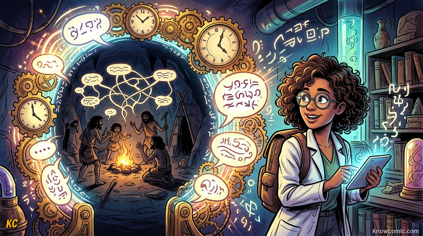 The World's First Words comic panel: the big question, can we hear ancient words?