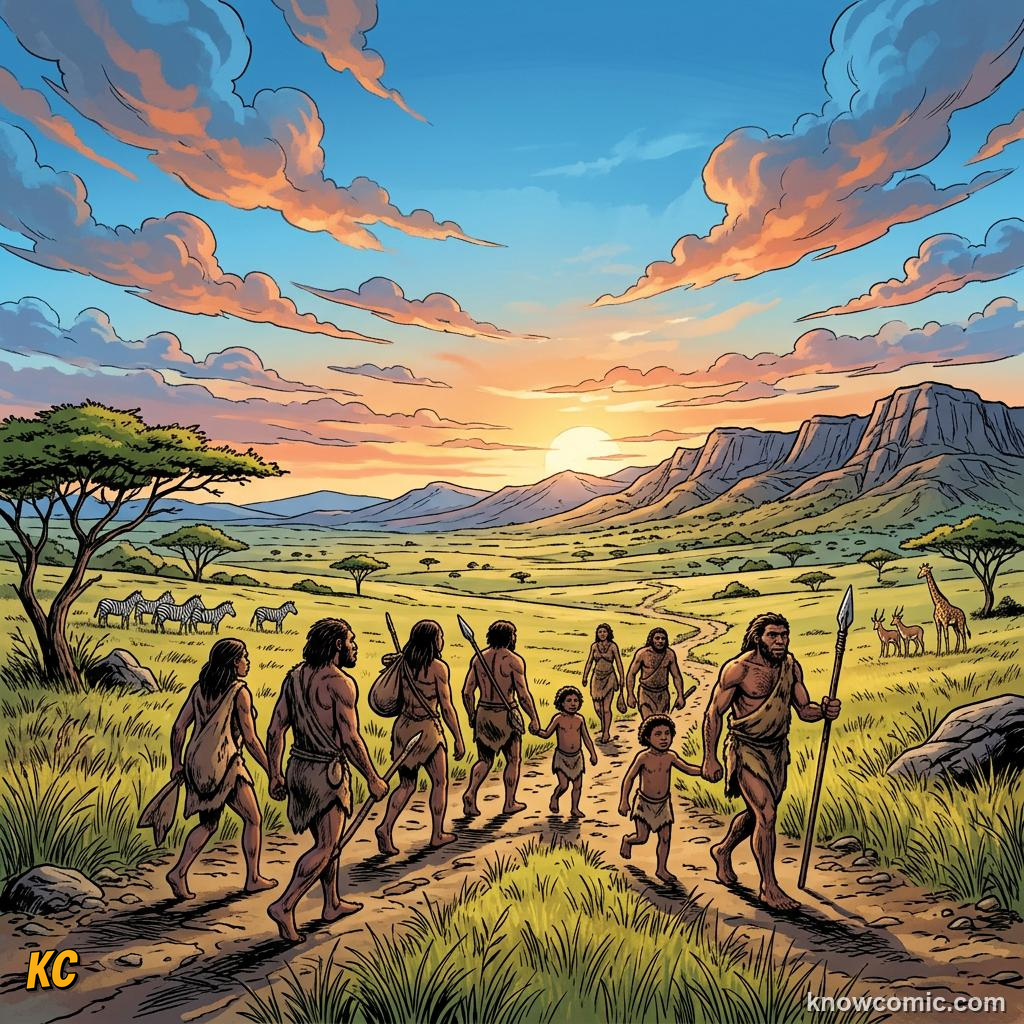Homo Erectus Speech comic panel showing explorers