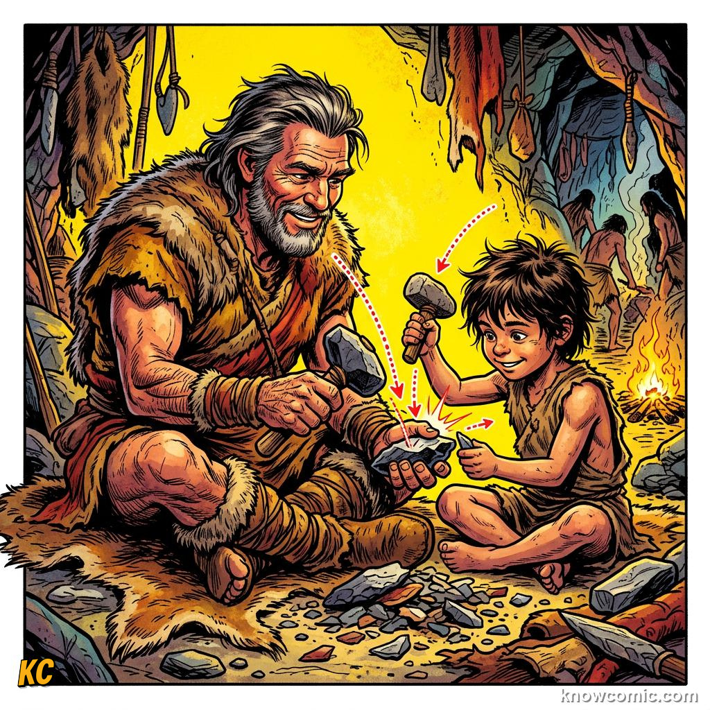 Homo Erectus Speech comic panel showing tricky tools