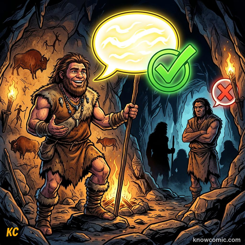 Homo Erectus Speech comic panel showing team yes