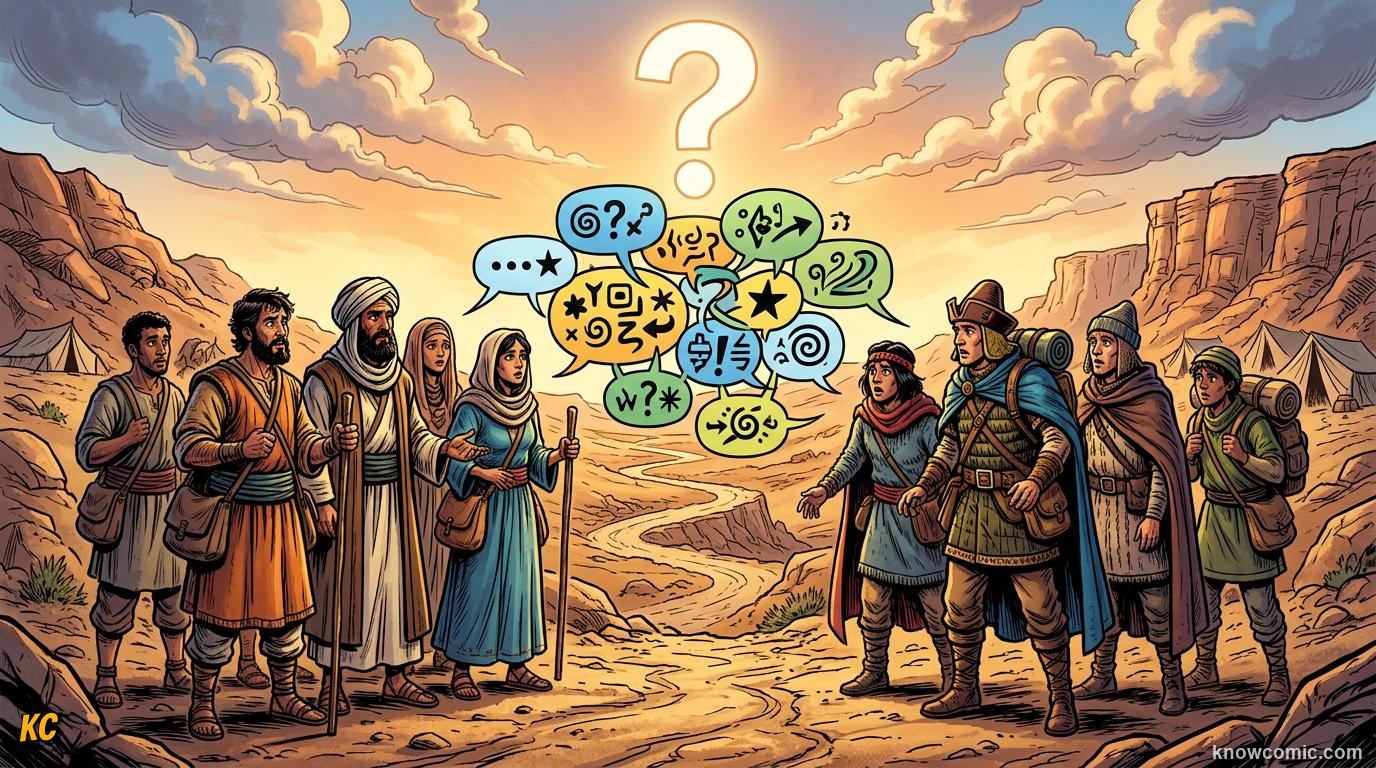 The Tower of Babel Myth comic panel: the big why, why so many languages?