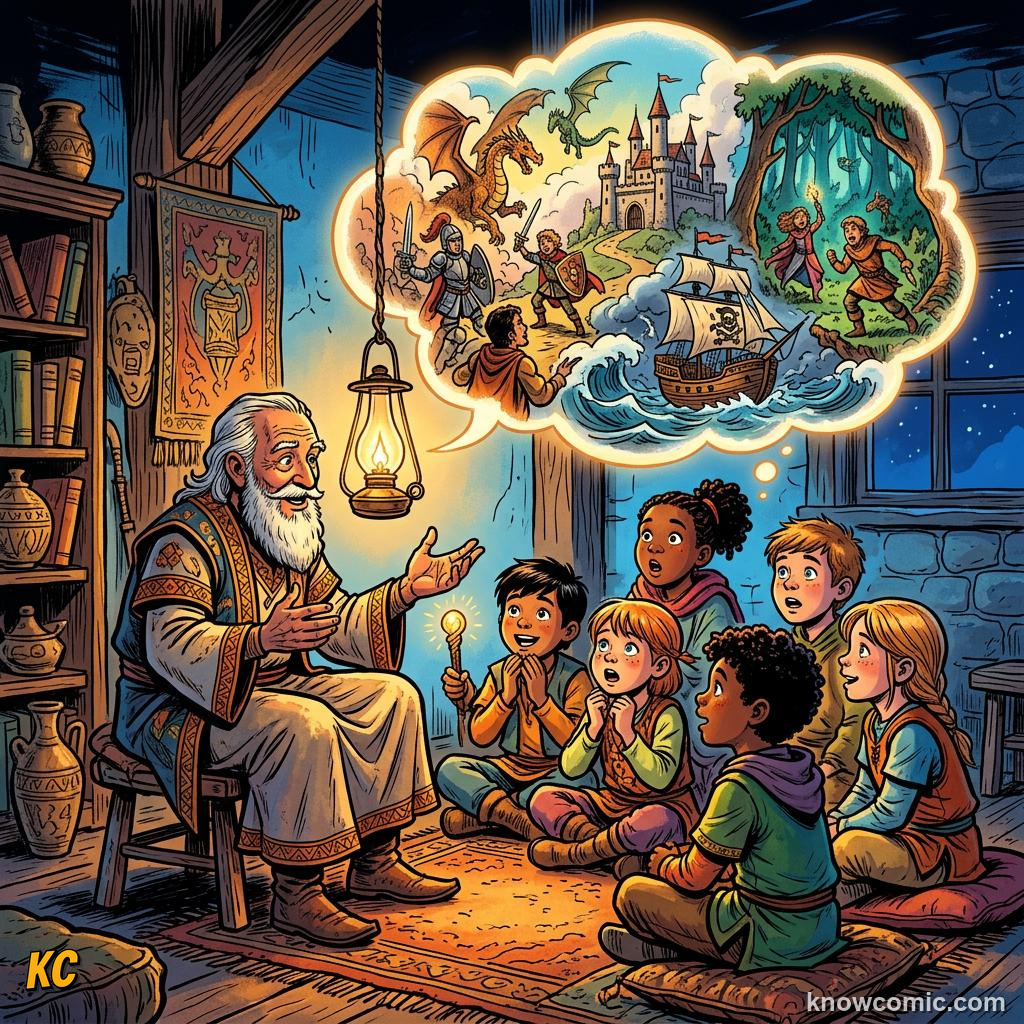 The Tower of Babel Myth comic panel showing story time