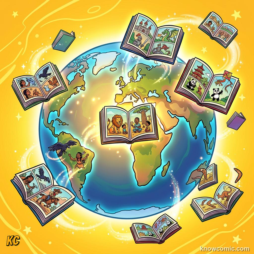 The Tower of Babel Myth comic panel showing many cultures