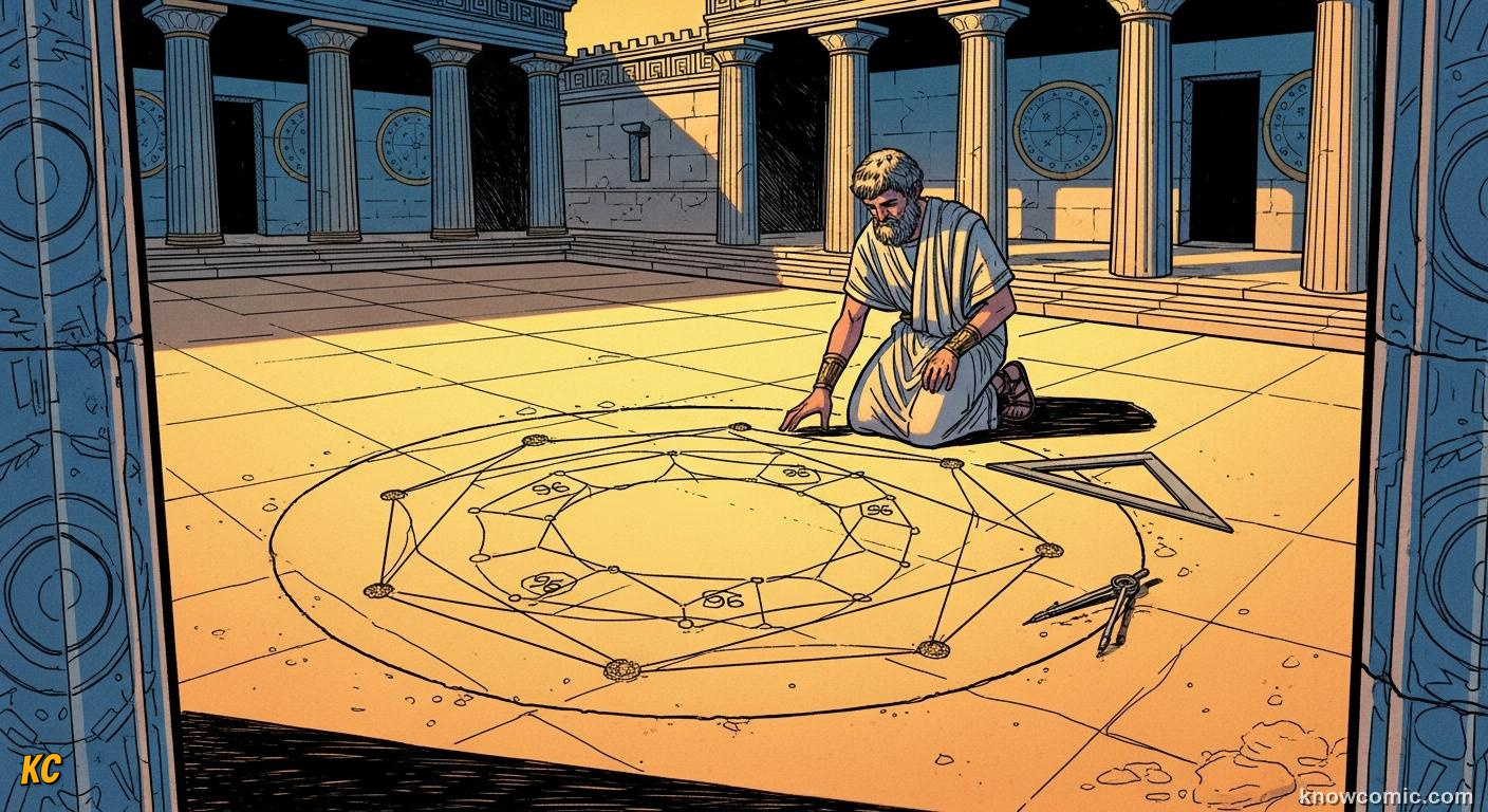 Archimedes squeezing a circle between inscribed and circumscribed polygons in 250 BCE