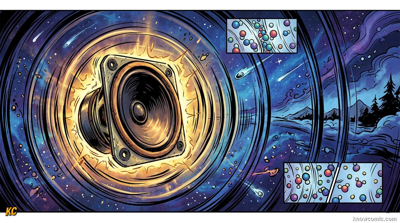 Comic illustration: sound waves traveling through the air