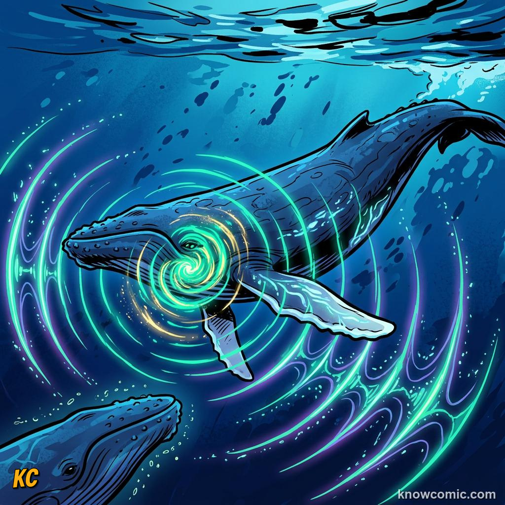 Comic illustration: whale calls traveling underwater