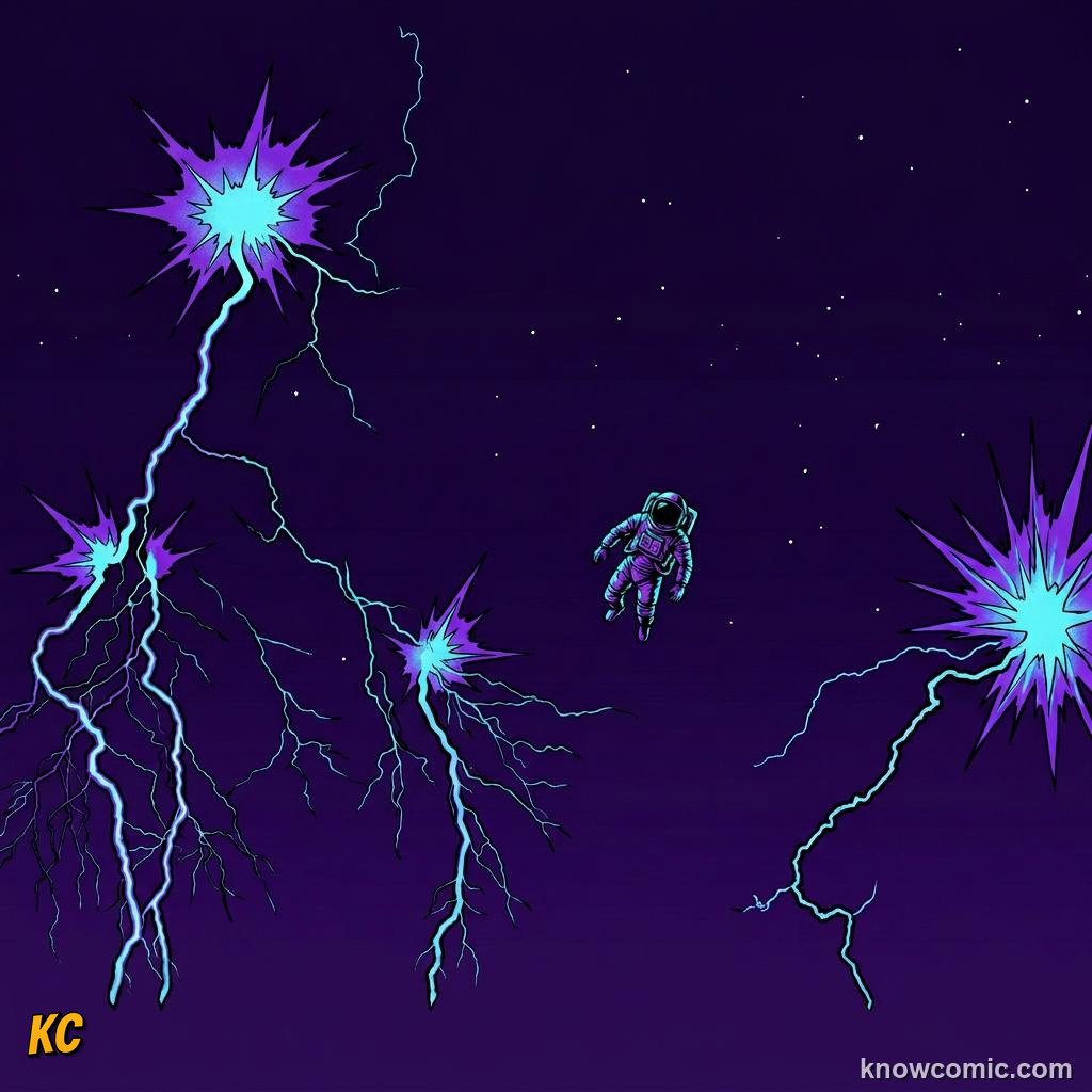 Comic illustration: no particles means no sound in space
