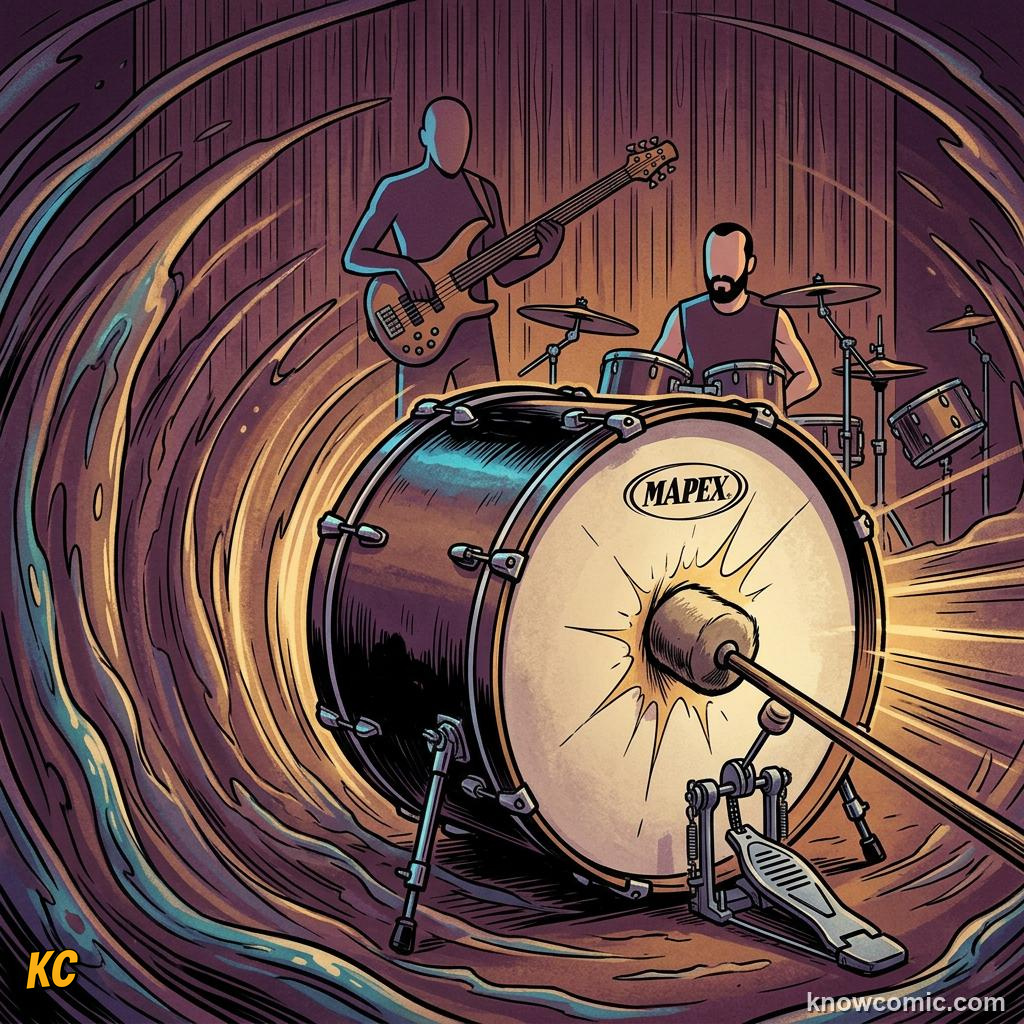 Comic illustration: slow vibrations creating a low-pitched drum rumble