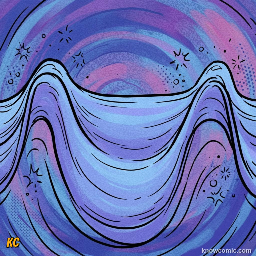 Comic illustration: widely spaced wave cycles showing low frequency