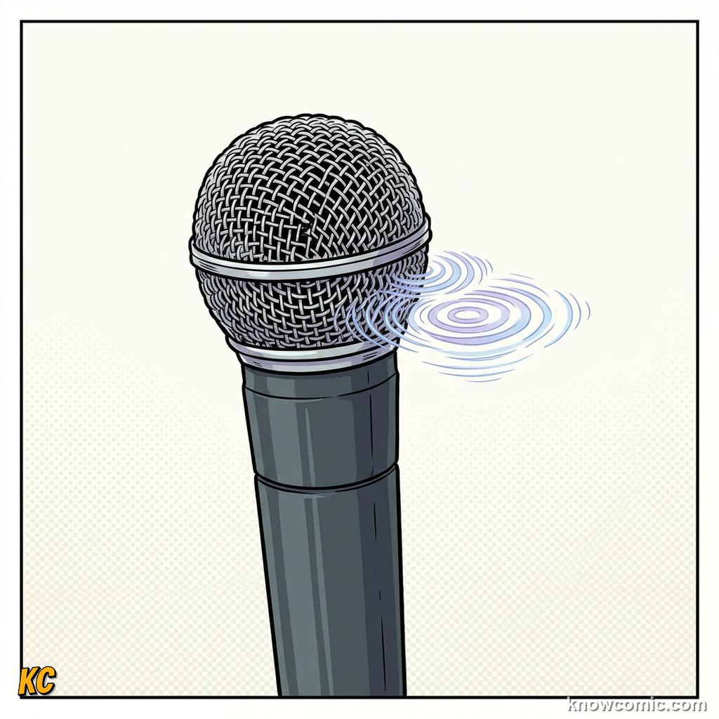 Comic illustration: small sound wave with low amplitude creating a quiet sound