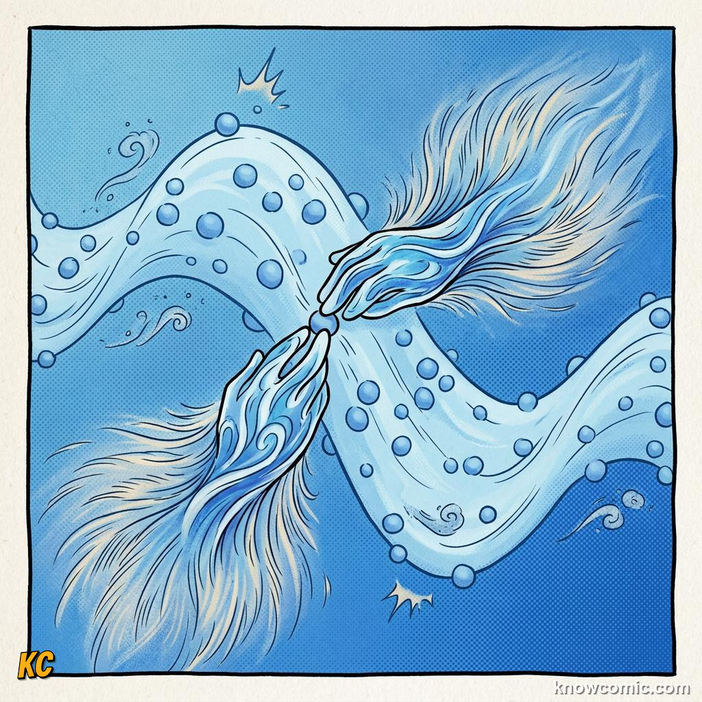 Comic illustration: low amplitude wave with a gentle push on air particles