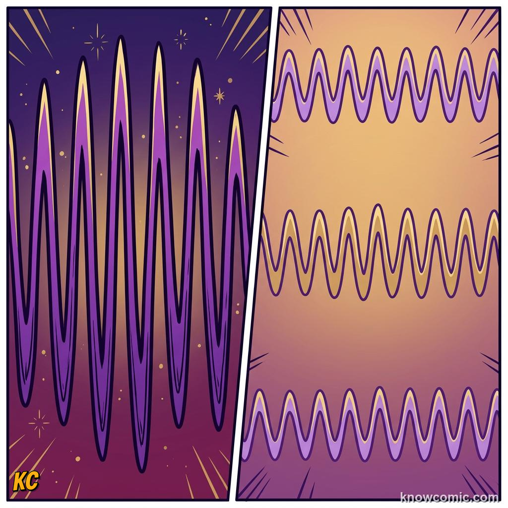 Comic illustration: same pitch at different amplitudes showing loud and soft versions
