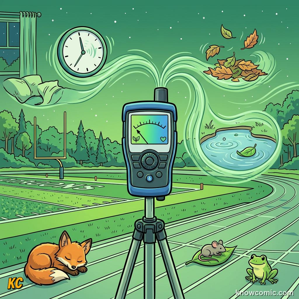 Comic illustration: quiet sounds like rustling leaves at low decibel levels