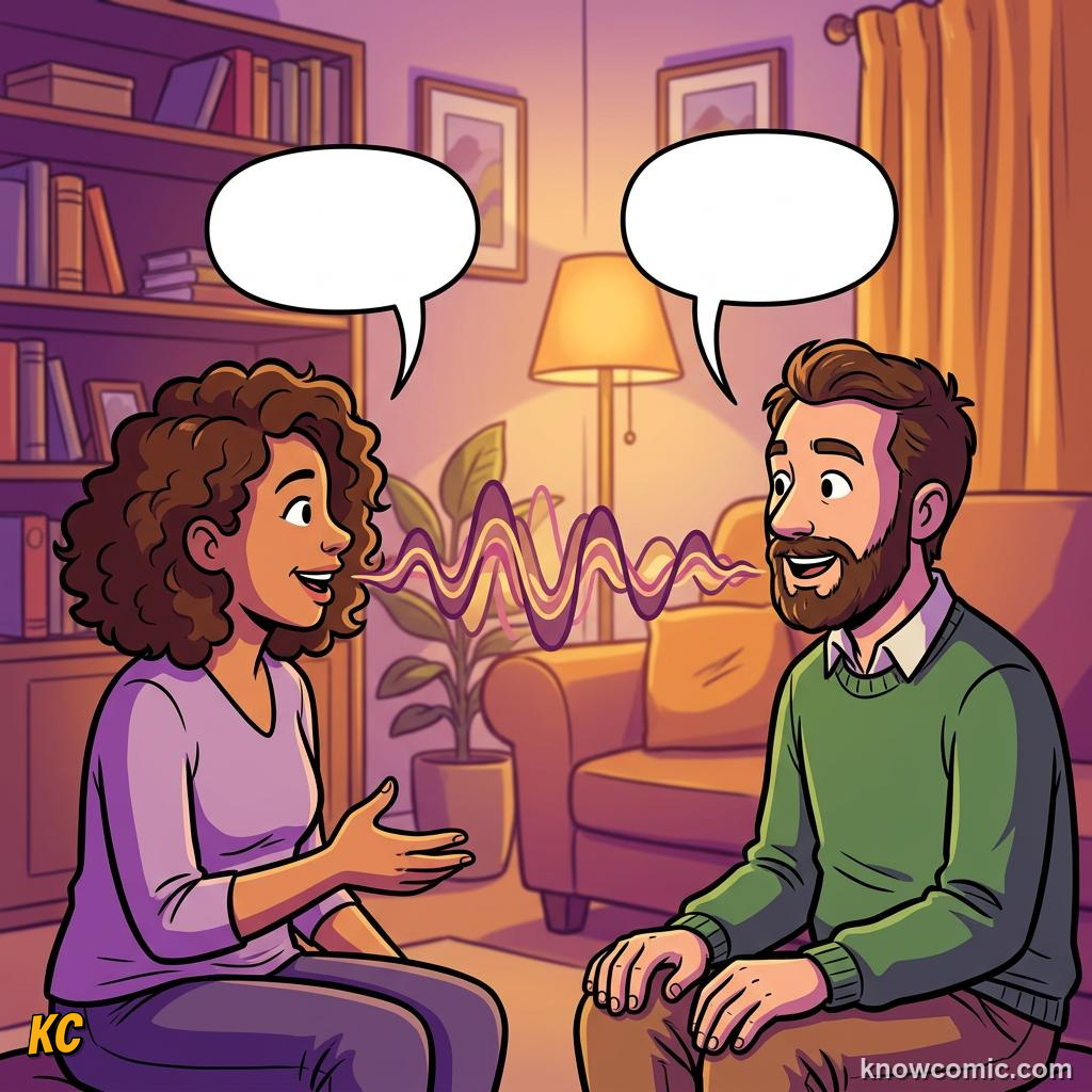 Comic illustration: conversation and traffic at moderate decibel levels