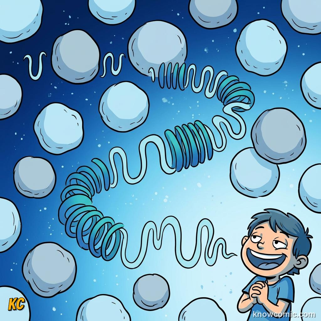 Comic illustration: widely spaced air particles slowing sound