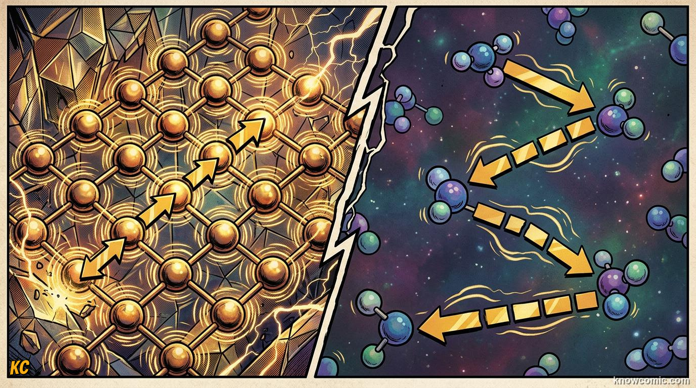 Comic illustration: how particle spacing affects sound wave speed