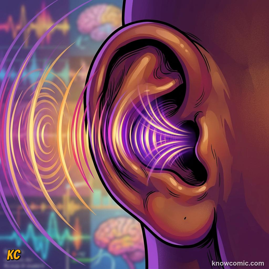 Comic illustration: preview of how ears hear sound