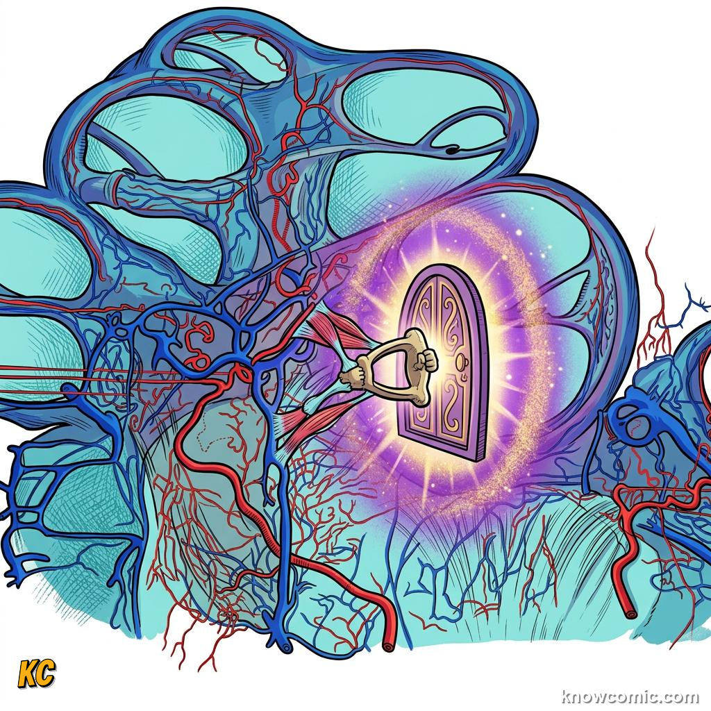 Comic illustration: the stirrup bone pushing on the inner ear window