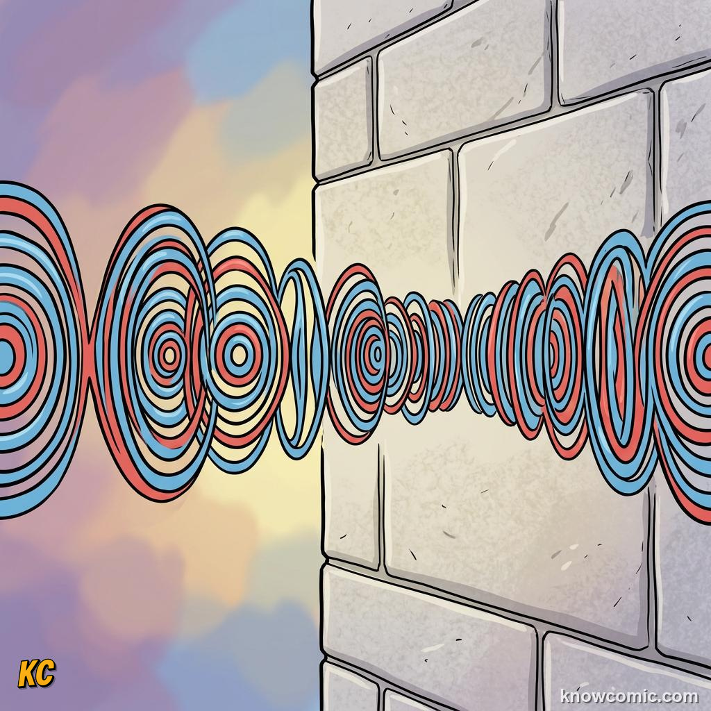 Comic illustration: sound reflecting off a mountain cliff