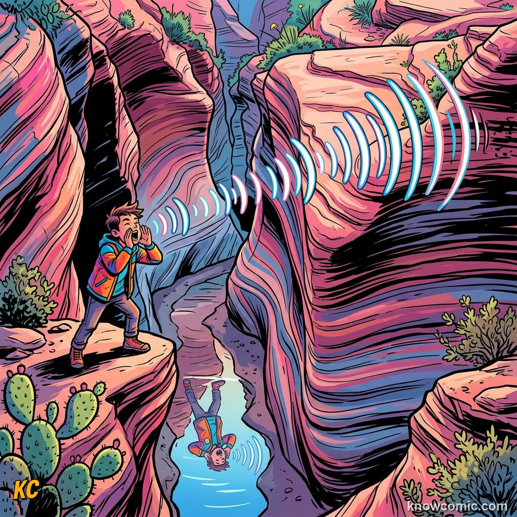 Comic illustration: sound traveling outward from a person shouting
