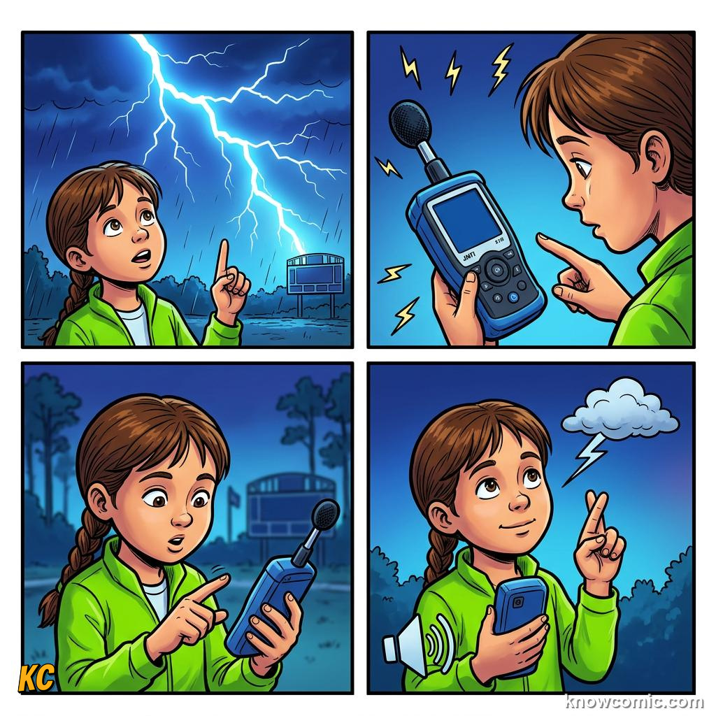 Comic illustration: reflected sound wave traveling back to the listener