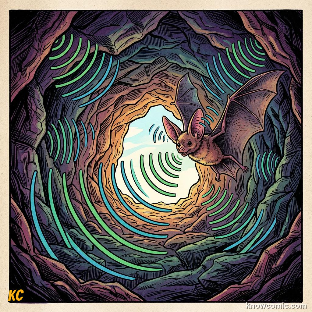 Comic illustration: the delayed echo arriving at the listener's ears