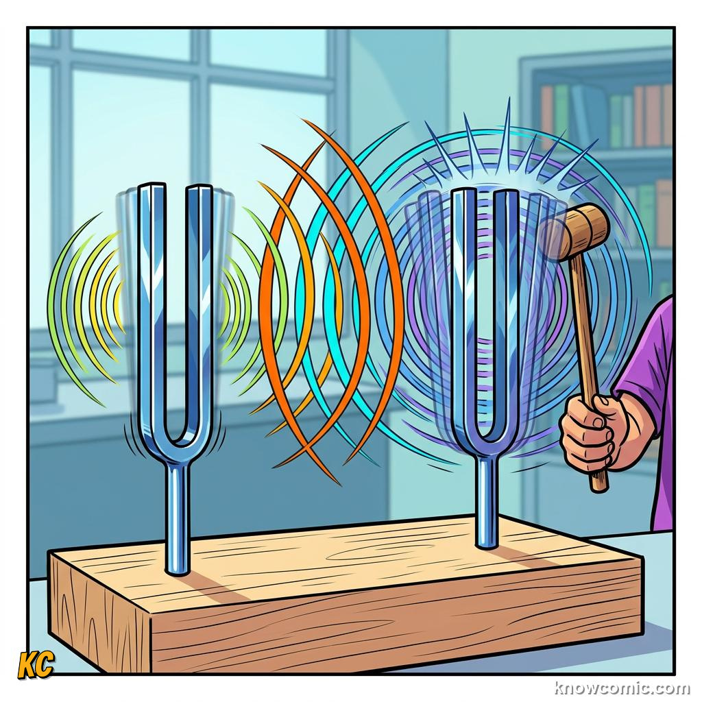 Comic illustration: sound waves traveling from a speaker toward a nearby object