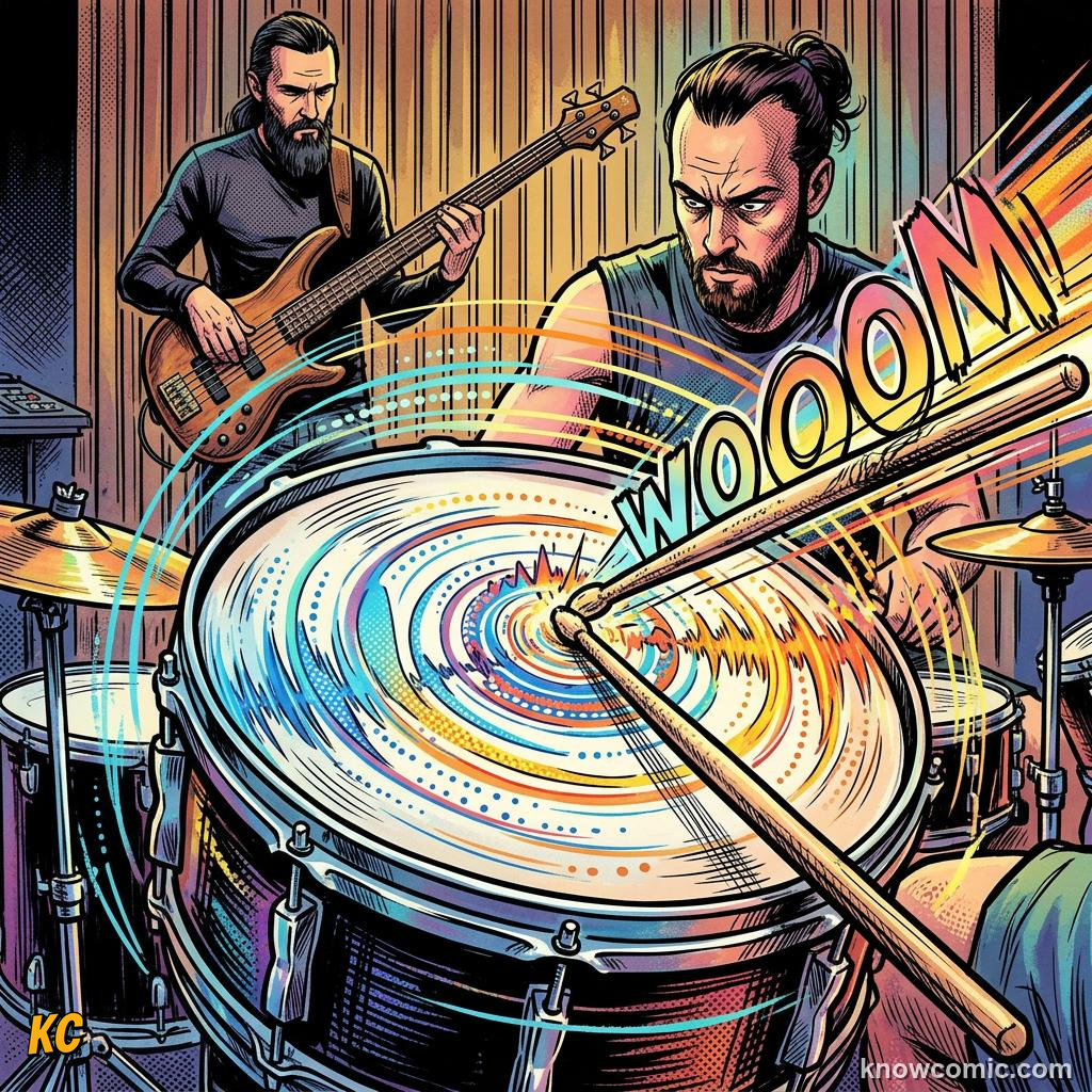 Comic illustration: vibration amplitude growing larger with each matching push