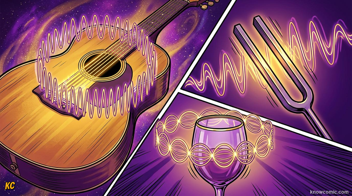 Comic illustration: different objects each vibrating at their own natural frequency