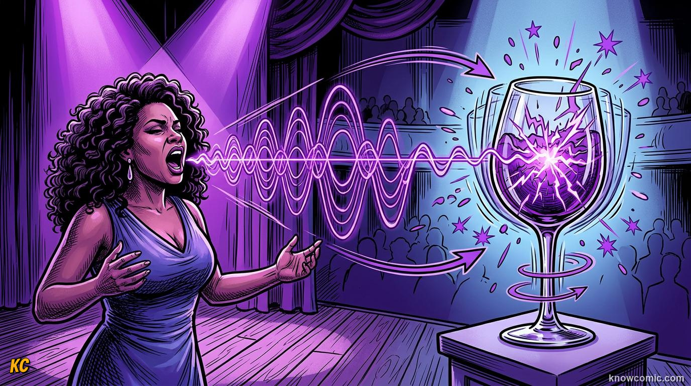 Comic illustration: resonance building when incoming frequency equals natural frequency