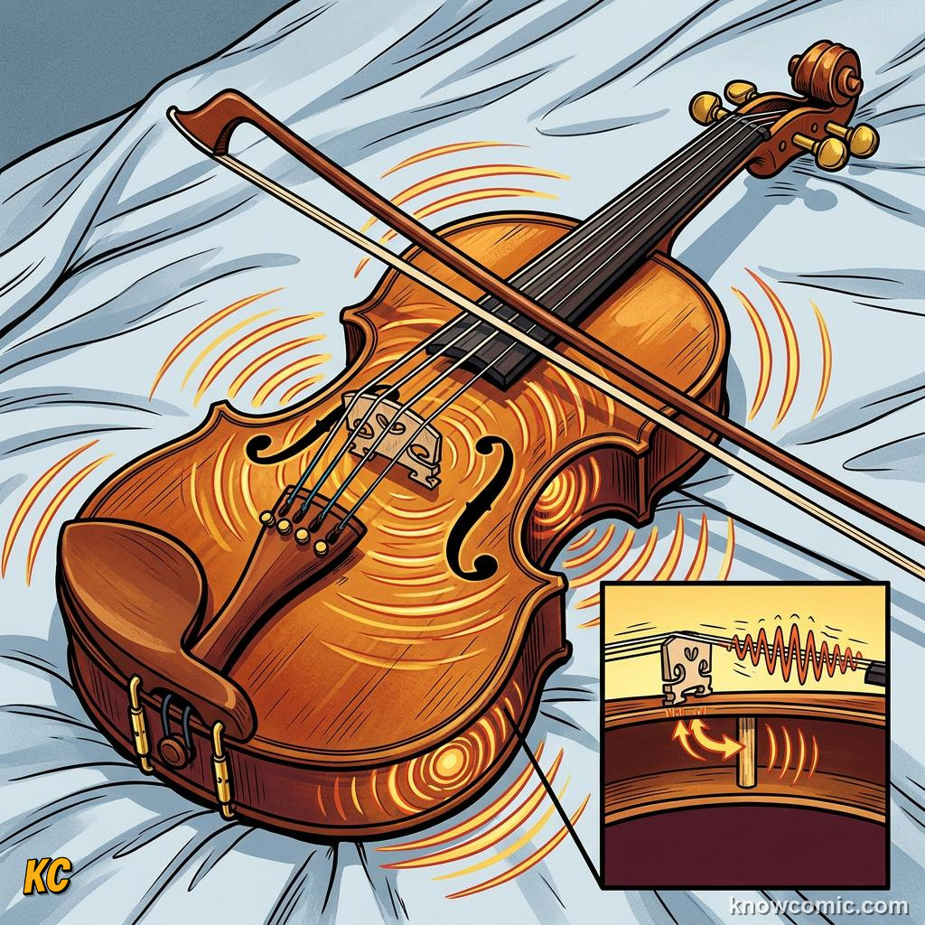 Comic illustration: guitar sound hole projecting resonant sound waves