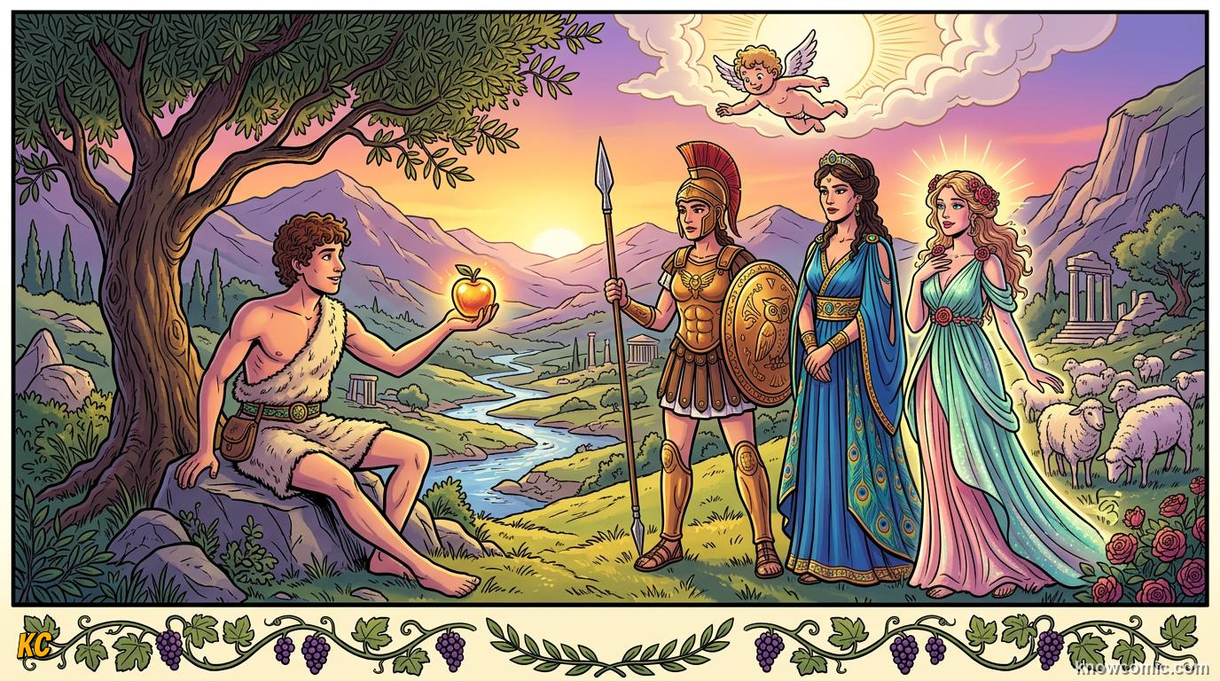 Comic panel about aphrodite & the judgment of paris: Born Of The Sea Foam, educational kids illustration