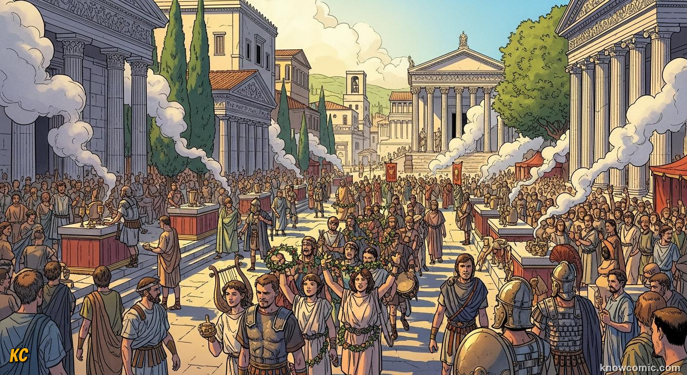Romans making offerings at public feasts and home altars