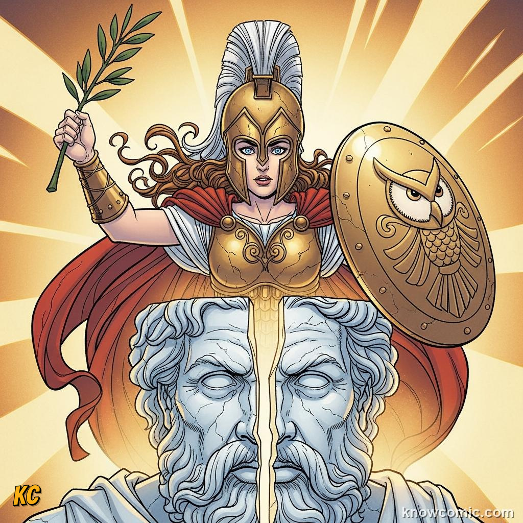 Athena springing fully armored from Zeus's head at birth