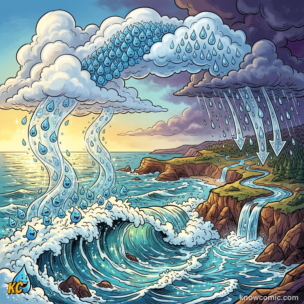 Comic water journey looping from sea to sky and back