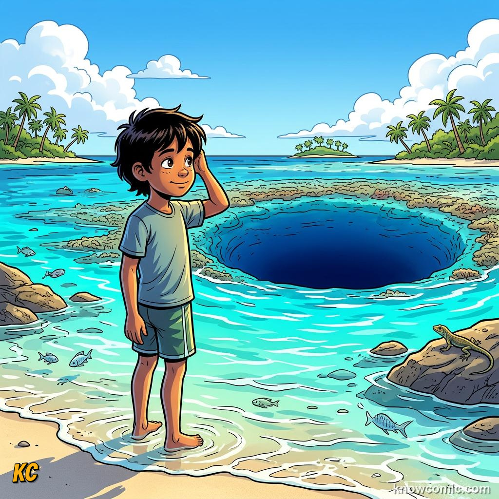 Comic child standing at sea level with light air pressure shown as soft arrows