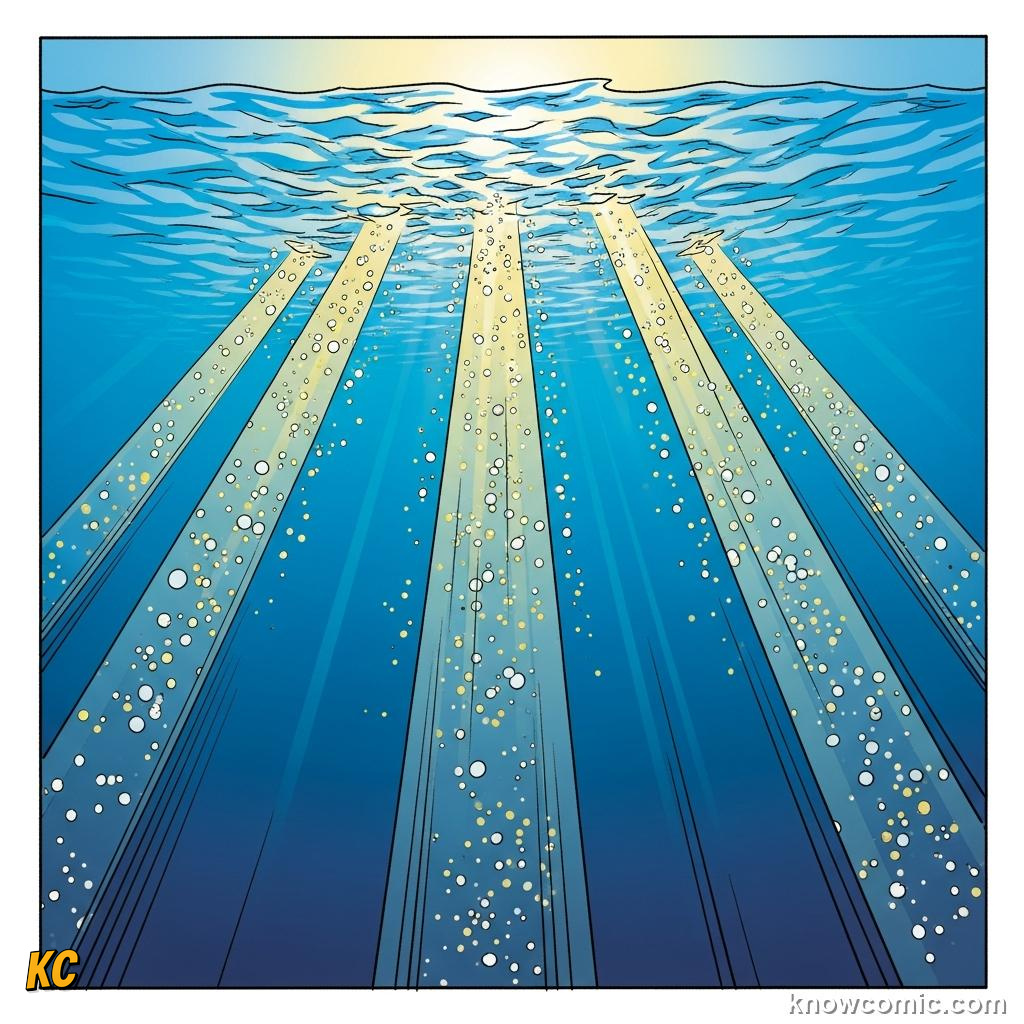 Blue-green light rays penetrating deep ocean while red wavelengths fade near the surface
