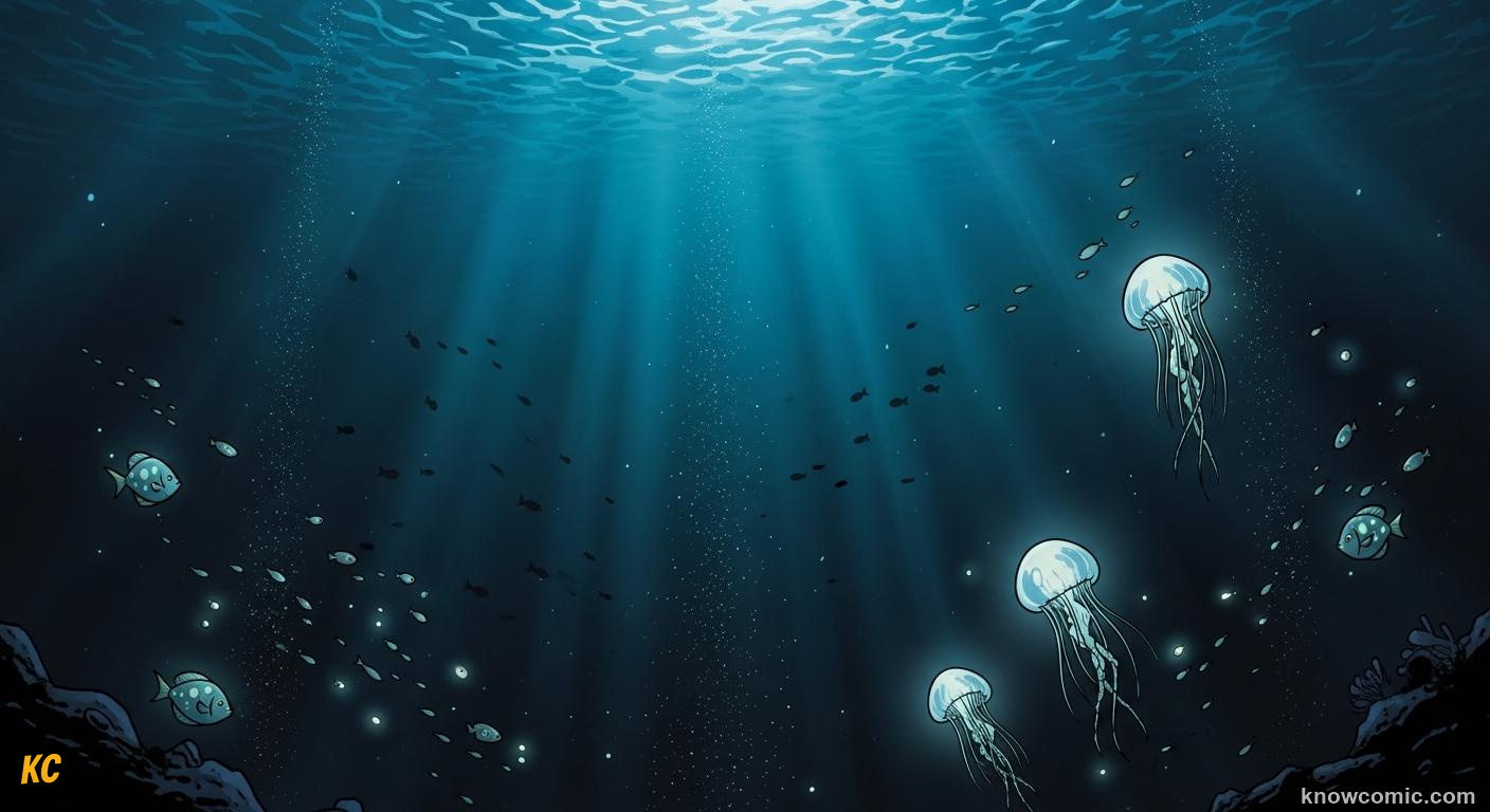 Completely dark bathypelagic zone with jelly-soft fish waiting for rare food to fall