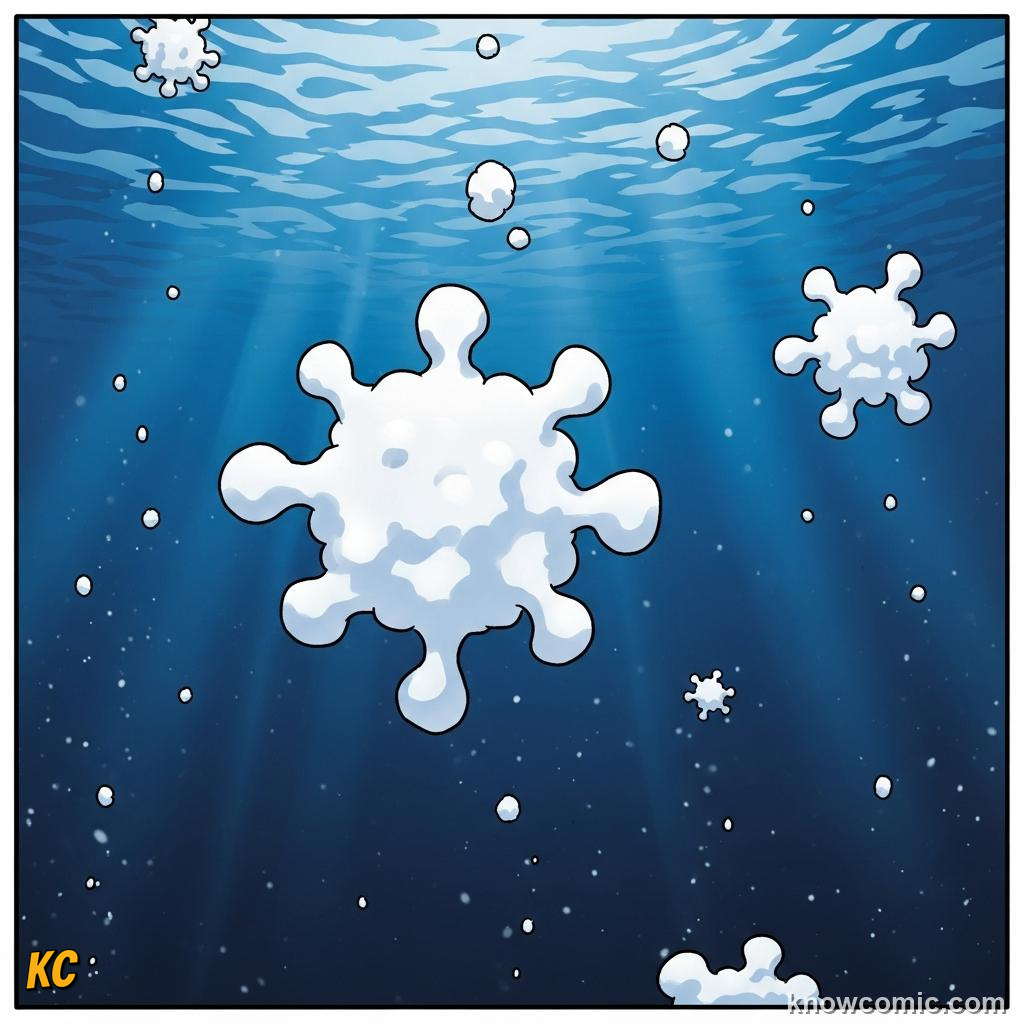 Marine snow of organic waste particles drifting slowly down toward the seafloor below