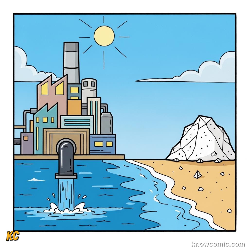 A desalination plant removing salt ions from seawater to produce fresh drinking water