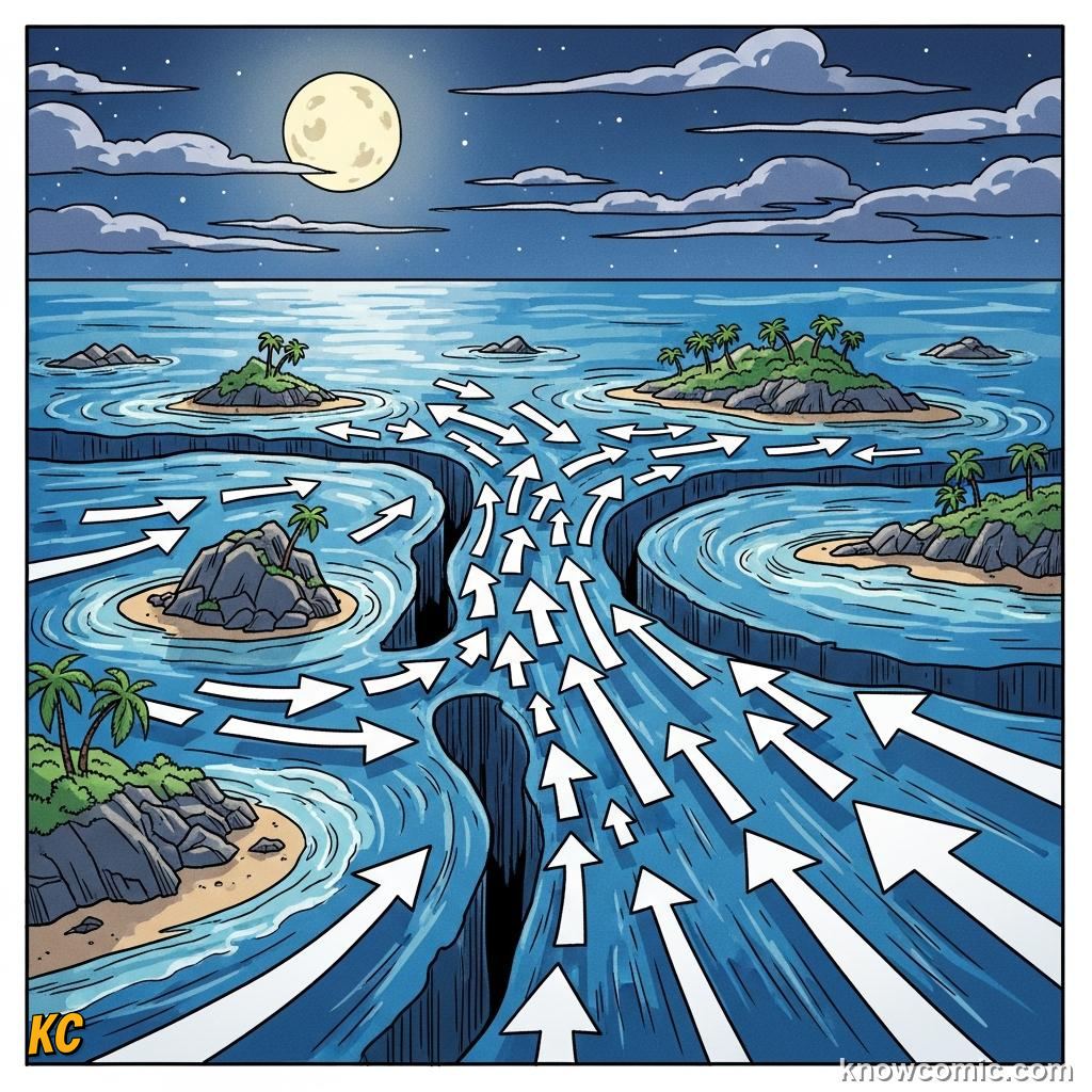 Islands and narrow channels funneling tidal currents and changing the timing of highs